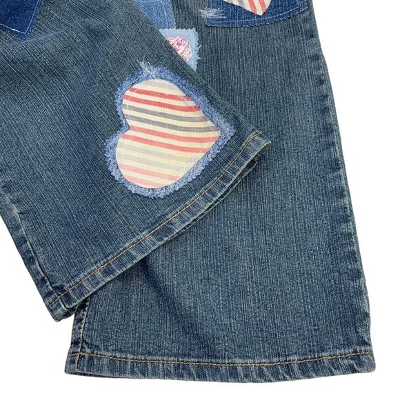 Patched Boho Jeans Pink Hearts Wide Leg Upcycled Denim Womens 4 Hydraulic - Picture 12 of 13